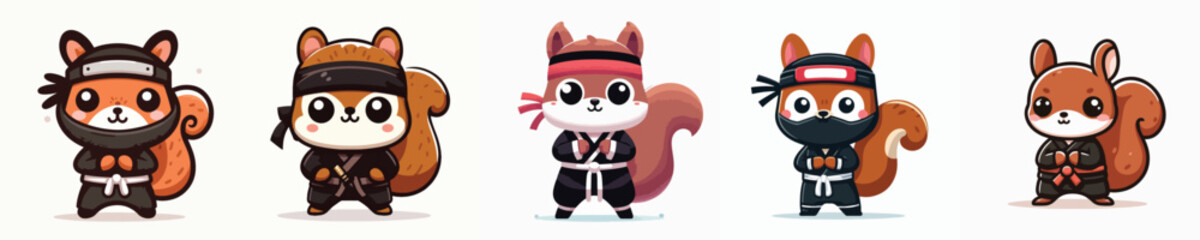 cute squirrel vector in ninja costume