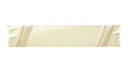 Cream-colored rectangular decorative ribbon, resembling a candy wrapper.