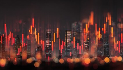 Night cityscape overlaid with financial data