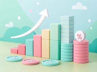 Colorful blocks and coins representing financial growth and success