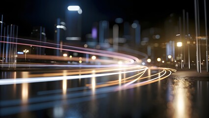 Fototapeta premium Glowing City Skyline at Night, Futuristic Urban Landscape