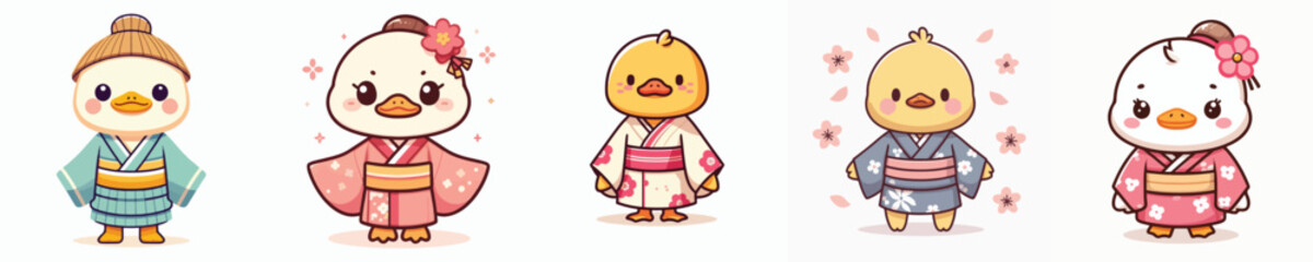 cute duck vector in kimono costume