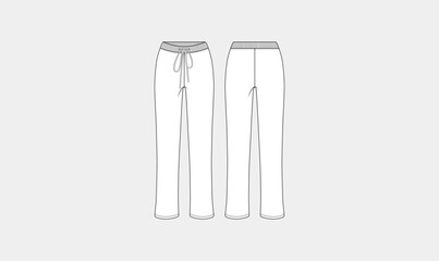 pants sketch vector, girls trousers set technical fashion flat sketch vector illustration, front and back view, detailed hand-drawn