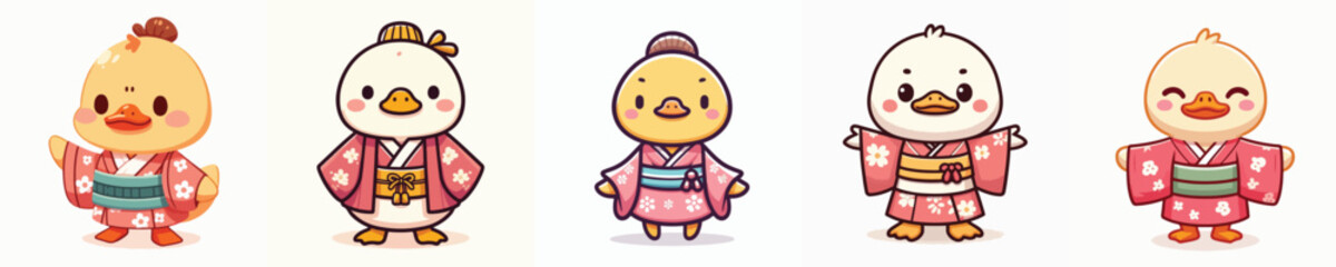 cute duck vector in kimono costume