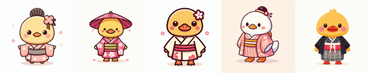Fototapeta premium cute duck vector in kimono costume
