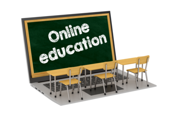 Laptop and blackboard on white background. Isolated 3D illustration