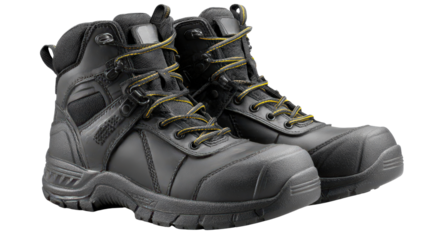 Pair of high-top safety boots background isolated on a Transparent background, PNG file.