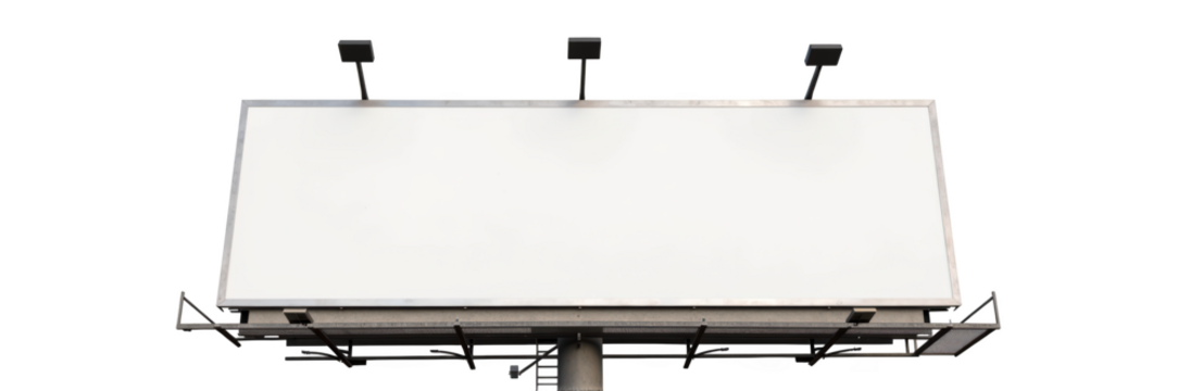 Blank billboard advertising space with sturdy metal frame and three lights on top, ideal for promotional displays