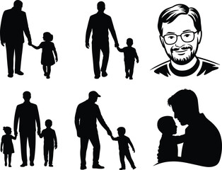 Silhouette, family, parent, child, walking, holding hands, father, mother, kids, love, care, relationship, bonding, togetherness, parenting, affection, support, guidance, people, illustration