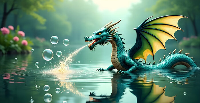 a dragon blowing bubbles