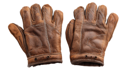 Pair of leather driving gloves with visible stitching background isolated on a Transparent background, PNG file.