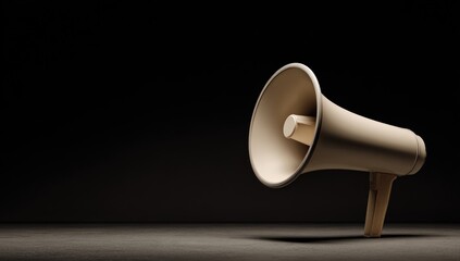 Beige megaphone in dark studio