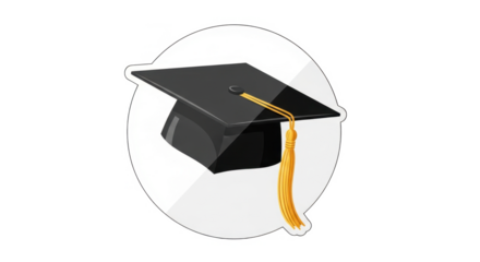 Graduation cap illustration with a golden tassel, isolated on a white background.