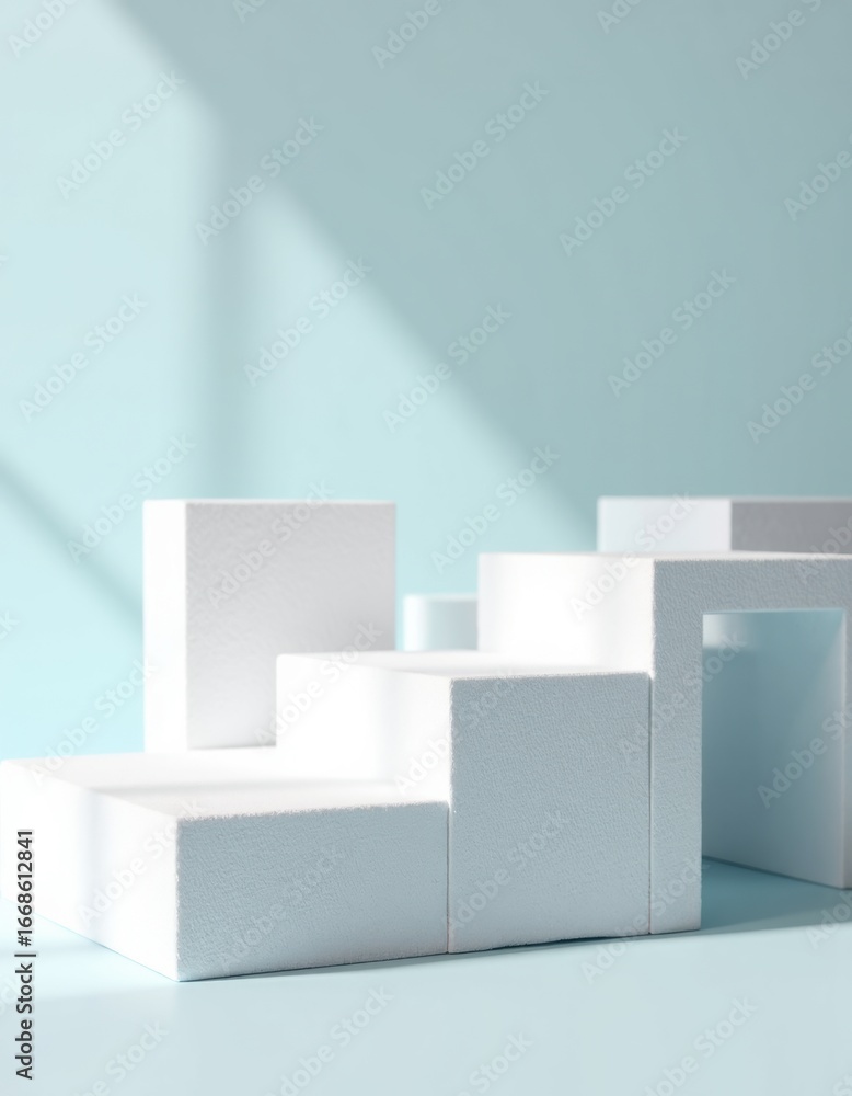 Poster foam blocks stacked with trimmed edges on a soft blue background