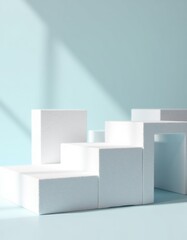 Foam blocks stacked with trimmed edges on a soft blue background