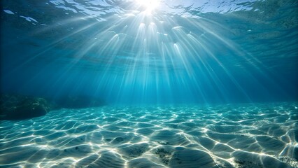 Fototapeta premium Underwater Sunlight Streaming Through Rippling Water Surface Scene