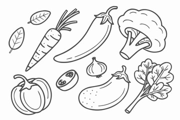 Whimsical Hand-Drawn Vegetable Doodles – Black and White Illustration for Coloring Books and Kids' Learning"
