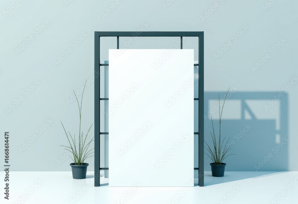 Poster grow rack end frame with a blank placard turned inward, ideal for customization