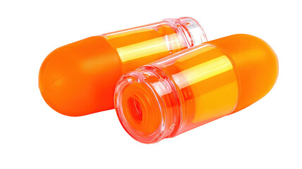 Pair of neon orange earplugs with high visibility background isolated on a Transparent background, PNG file.