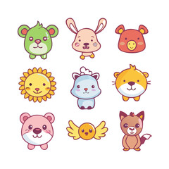 Obraz premium Charming cartoon animals, ideal for childrens illustrations, designs, or any project needing a touch of cuteness