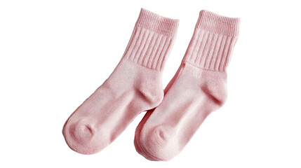 Pair of pastel pink socks rolled up neatly isolated on a Transparent background, PNG file.