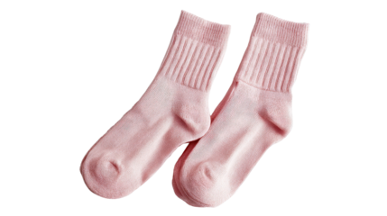 Pair of pastel pink socks rolled up neatly isolated on a Transparent background, PNG file.