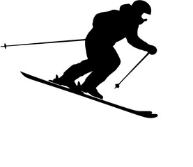 a skier gracefully descending against a stark white background, capturing the essence of winter sports