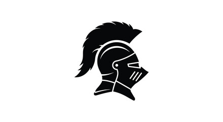 Black silhouette of a knight s helmet with a mohawk on a white background