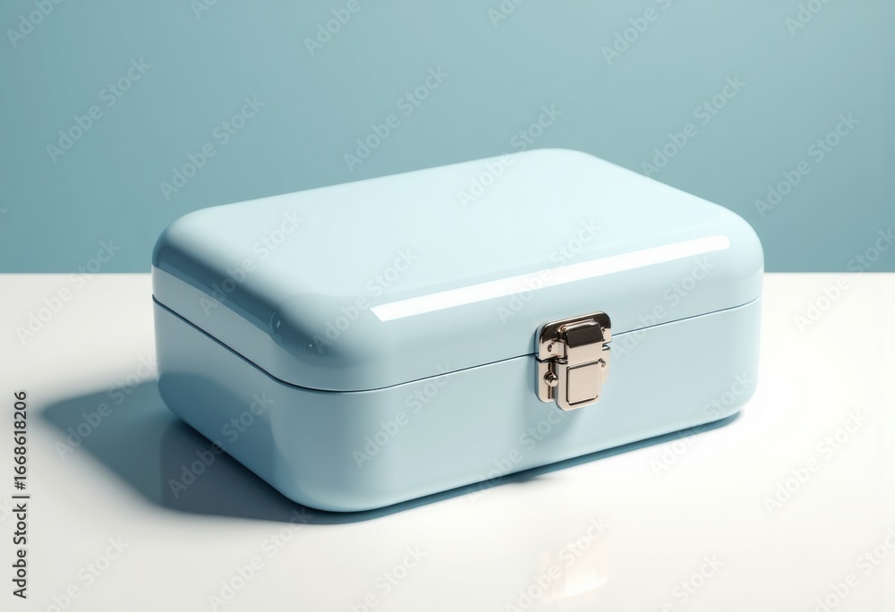 Aufkleber closed dock box with a sleek lid and secure latch in soft blue color