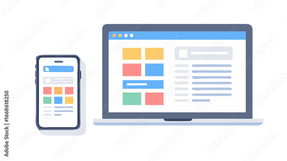 Poster laptop and smartphone showcasing a website interface, , representing responsive design and digital c