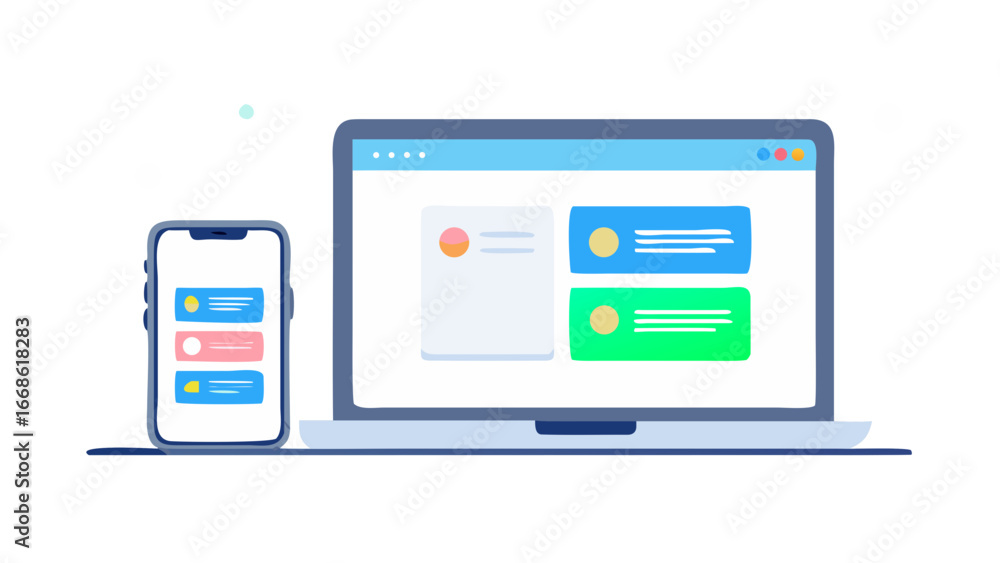 Poster laptop and smartphone displaying app interface