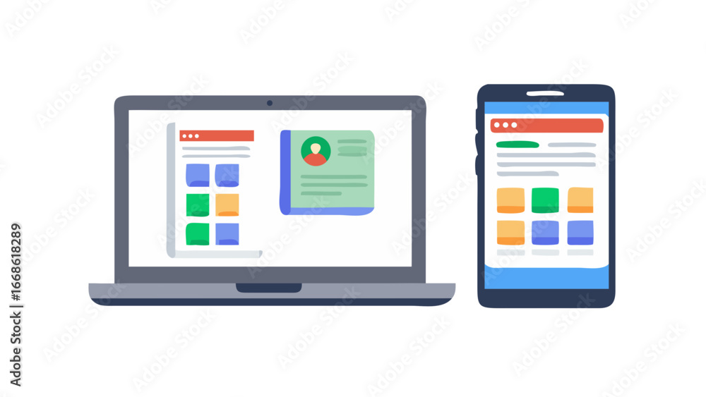 Poster laptop and smartphone displaying app interface