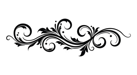 Elegant black floral swirl design element on white background silhouette