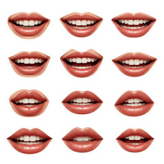 Obraz premium Happy mouth png sticker set, smiling lips, transparent background