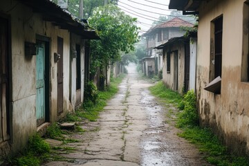 Obraz premium Old Abandoned Buildings on a Dusty Forgotten Street.