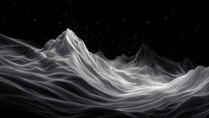 Abstract grayscale mountain range at night (1)