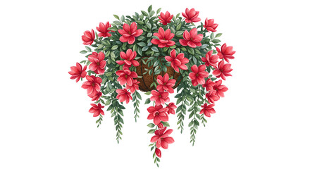 Fototapeta premium Decorative flower arrangement with pink blossoms in a basket, suitable for home decor, garden, or floral design projects - Isolated White Background