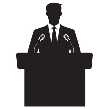 recommend clip art: Silhouette of a Man Speaking at a Podium Giving Speech on a White Background 