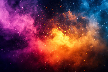 Obraz premium Swirling gases in a cosmic cloud exhibit a blend of vibrant colors, showcasing hues of purple, orange, and blue against the dark expanse of space