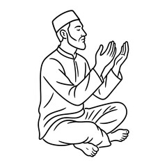 Line Art Muslim Man Praying in Sitting Position Islamic Worship Illustration