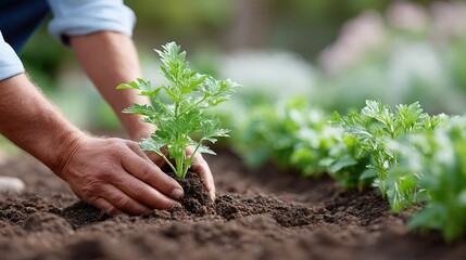 Close-up of Hands Planting a Sapling in Rich Soil