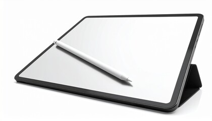 Digital tablet with stylus pen used for e learning isolated on white background modern school technology device
