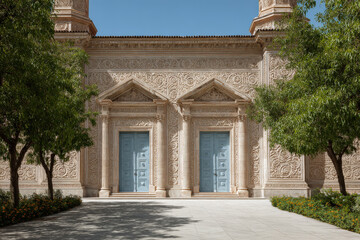 Obraz premium discover unique entrances of famous museums and galleries in european capitals devoid of people