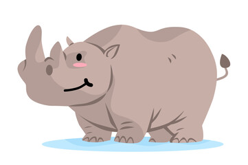 Cute cheerful rhino on white. Animal vector illustration