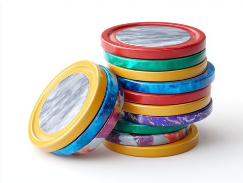 Exciting pogs stack with slammer disc iconic playground setting colorful toys vibrant environment artistic perspective