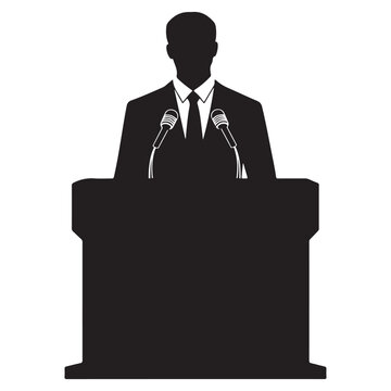 recommend clip art: Silhouette of a Man Speaking at a Podium Giving Speech on a White Background 