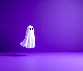 Cute 3D Halloween Ghost on Purple Background