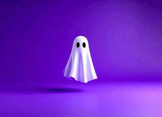 Cute 3D Halloween Ghost on Purple Background