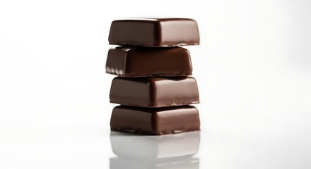 Fototapeta premium Delicious dark chocolate squares stacked high for sweet dessert indulgence and gourmet treat enjoyment