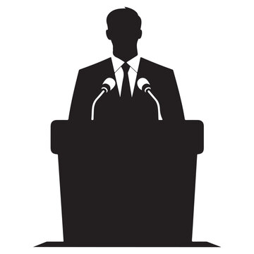 recommend clip art: Silhouette of a Man Speaking at a Podium Giving Speech on a White Background 